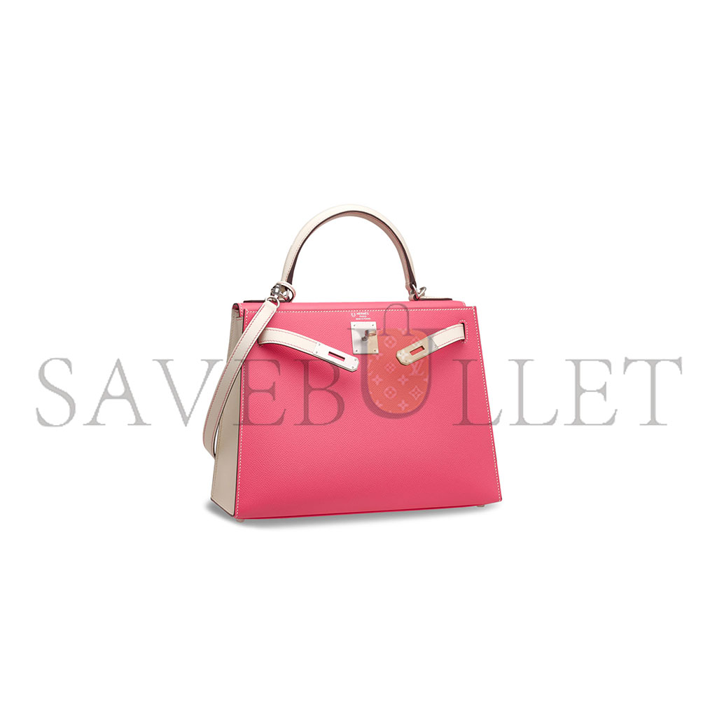 H**mes rose azalÉe & craie epsom leather sellier kelly 25 with brushed palladium hardware (25*17*7cm)